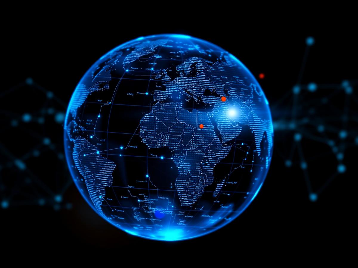 Globo terrestre com dados financeiros internacionais